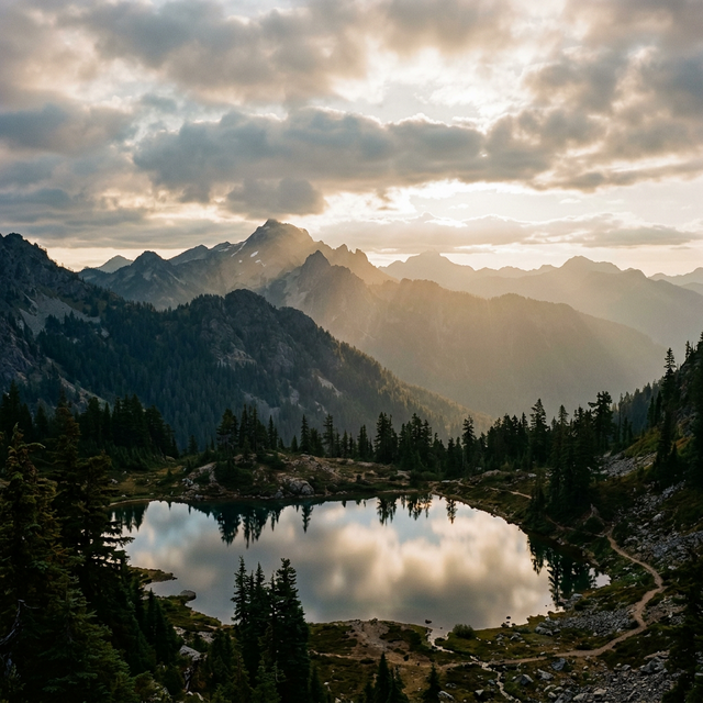 Cascade Mountains landscape at golden hour