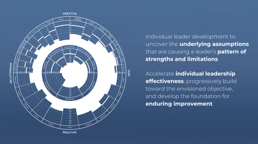 Leadership Circle Profile: Individual leader development to uncover underlying assumptions and accelerate individual leadership effectiveness.